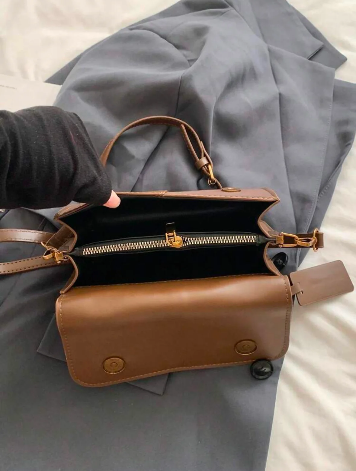 Sac à motif carreaux - Marron – Image 5