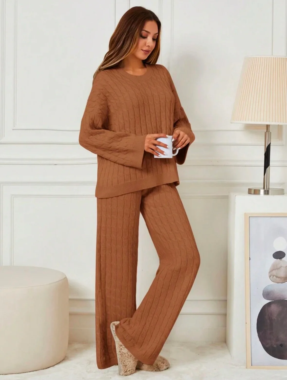 Ensemble pull 2 pièces Top manches longues - Marron – Image 4
