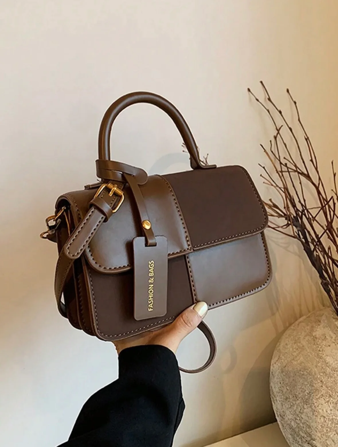 Sac à motif carreaux - Marron