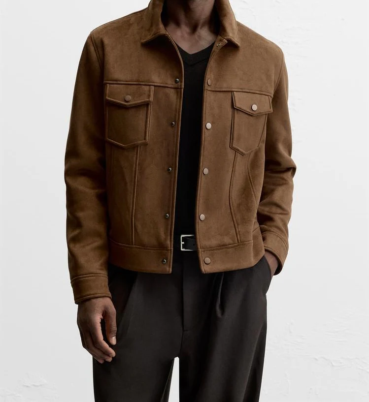 Blouson en matière synthétique - Marron – Image 4