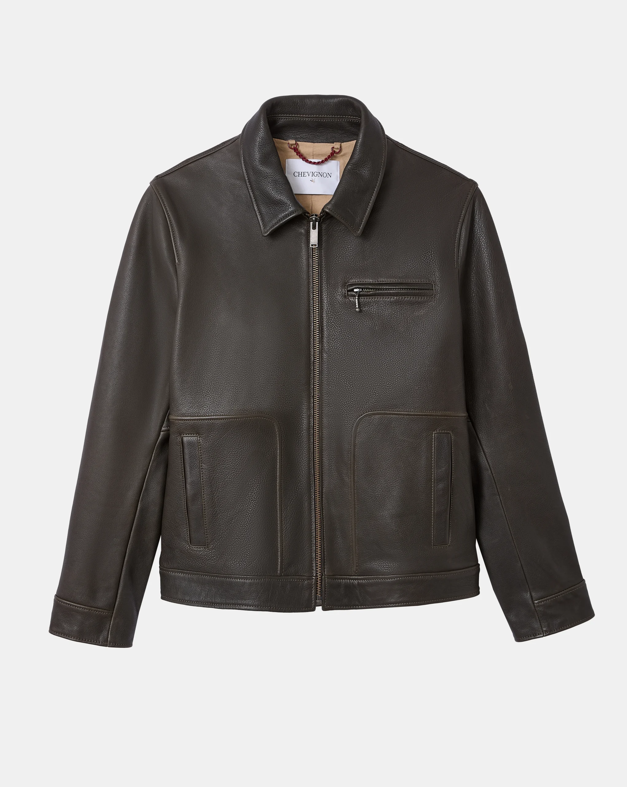 BLOUSON EN CUIR MOTOR MARRON – Image 2