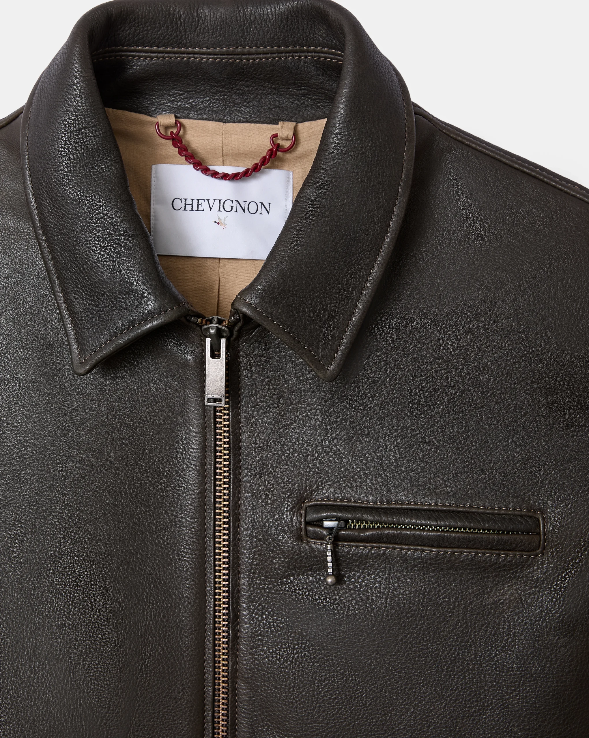 BLOUSON EN CUIR MOTOR MARRON – Image 7