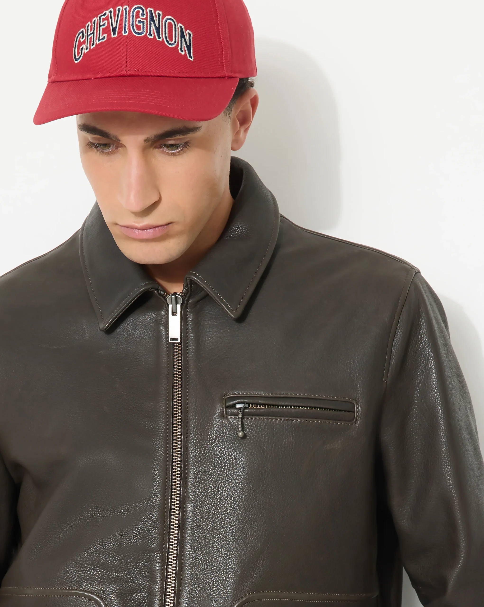 BLOUSON EN CUIR MOTOR MARRON – Image 5