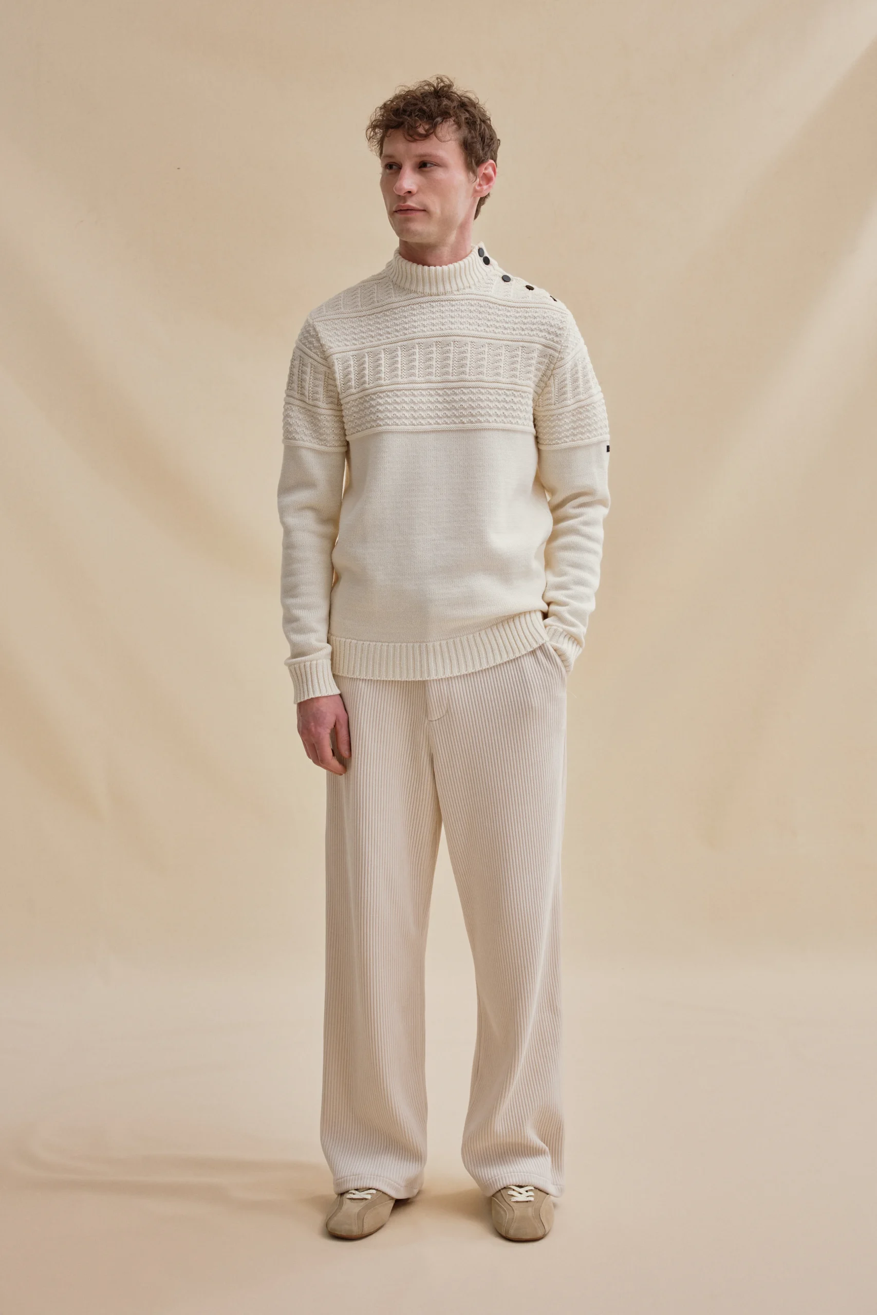 Pull marin pêcheur écru pour homme – Image 3