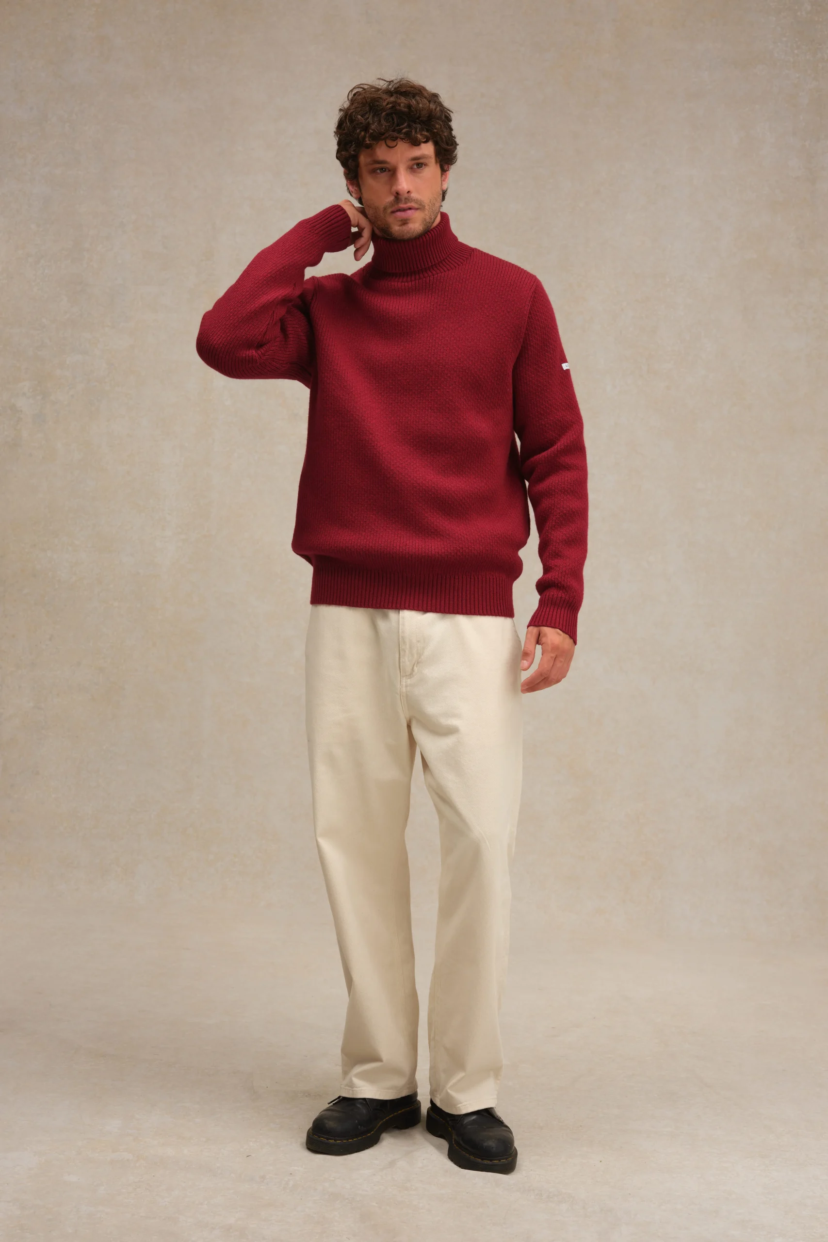 Pull col roulé Norvégien bordeaux pour homme – Image 3