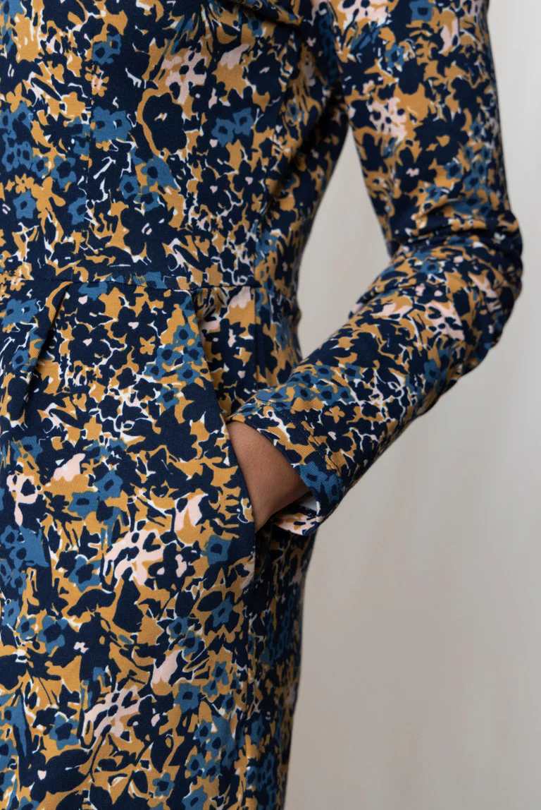 Robe fleurie marine et jaune – Image 2