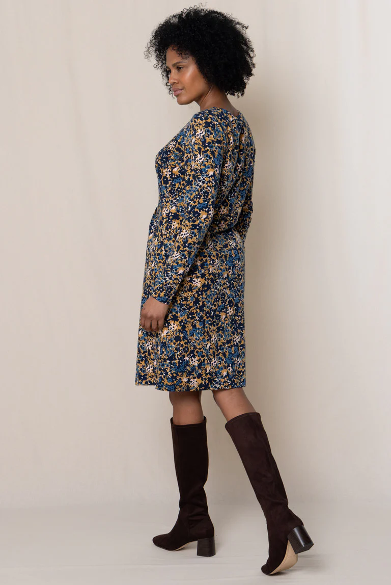 Robe fleurie marine et jaune – Image 4