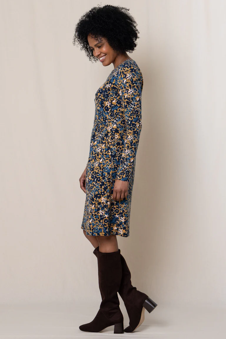 Robe fleurie marine et jaune – Image 3