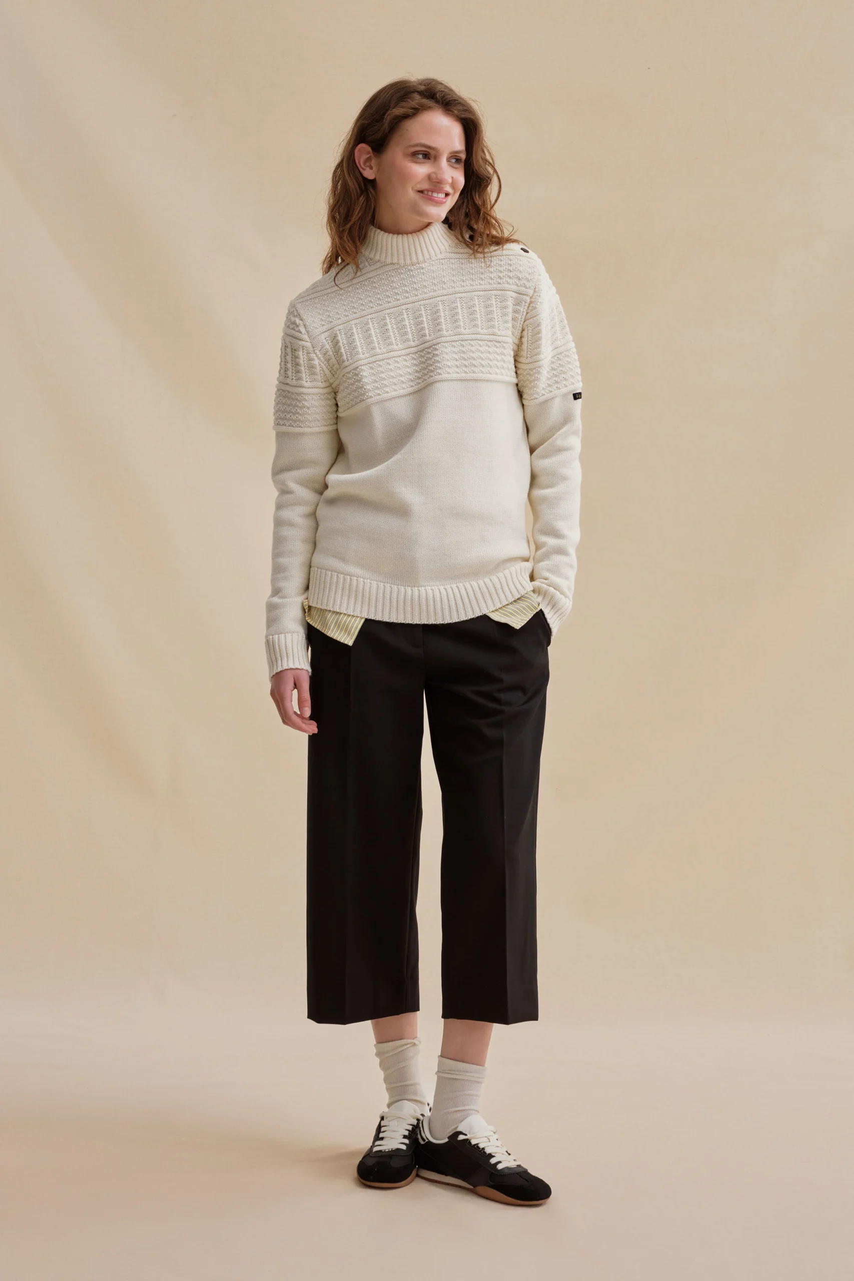 Pull marin pêcheur écru pour femme – Image 3
