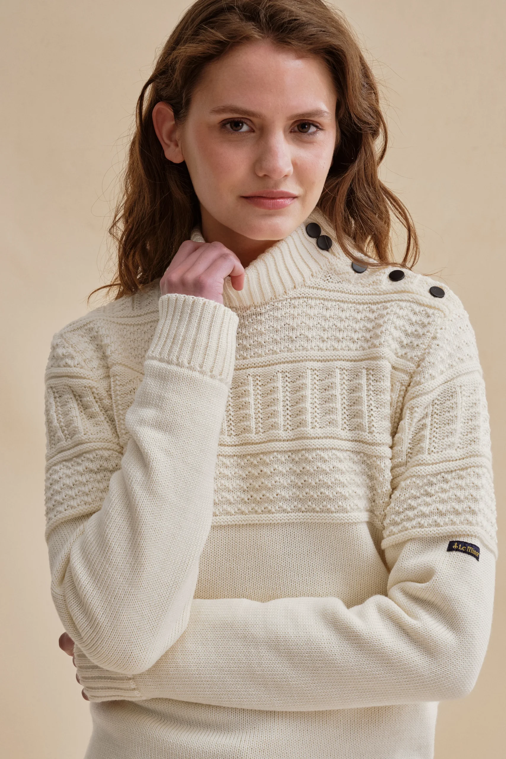 Pull marin pêcheur écru pour femme – Image 2