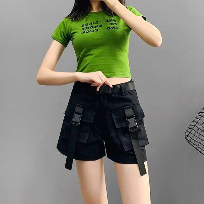 SHORT CARGO FEMME KAKI COURT SANGLES – Image 3