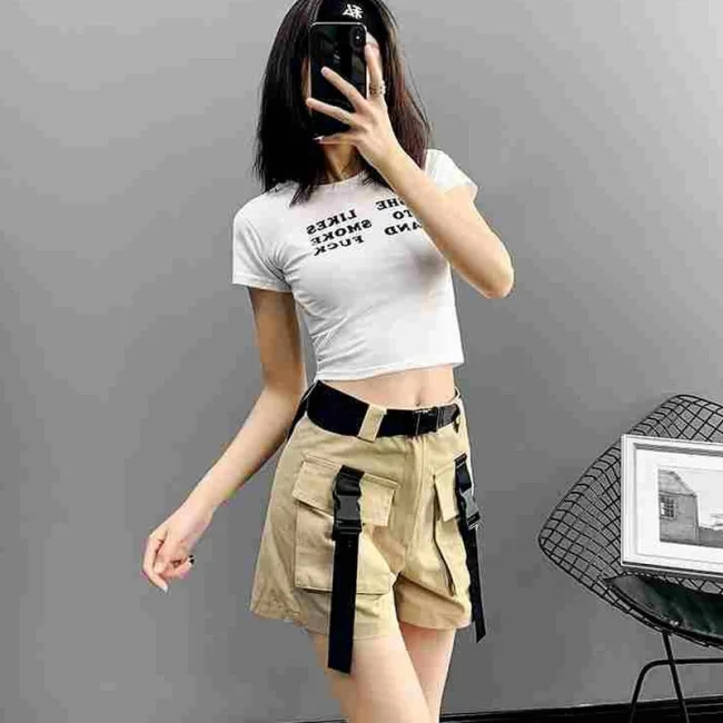 SHORT CARGO FEMME KAKI COURT SANGLES – Image 5